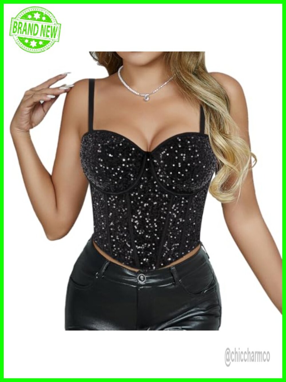 Sequin Corset Top Lace Mesh Bustier Fish Boned Crop Top Removable Straps Party
